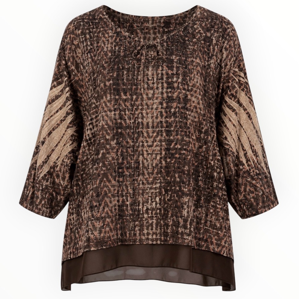 Catherines 5X 34/36W Brown Geometric Abstract Print Chiffon Hem Plus Size Blouse